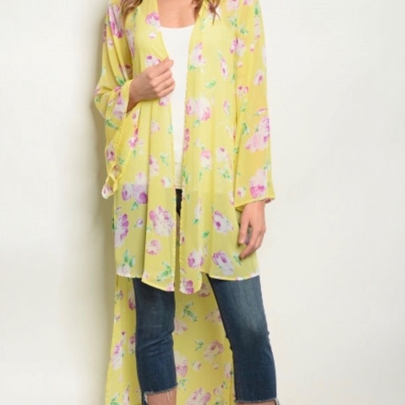 MEDIUM - YELLOW FLORAL HI LOW KIMONO - Picture 4 of 5